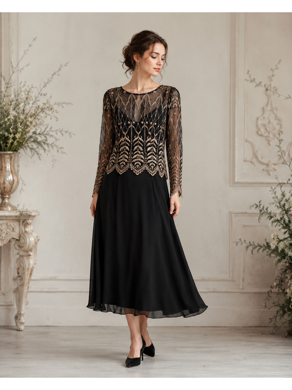 Vintage Cachet Bari Protas Dress 10 Sheer Embroidered Formal Gown Whimsigoth